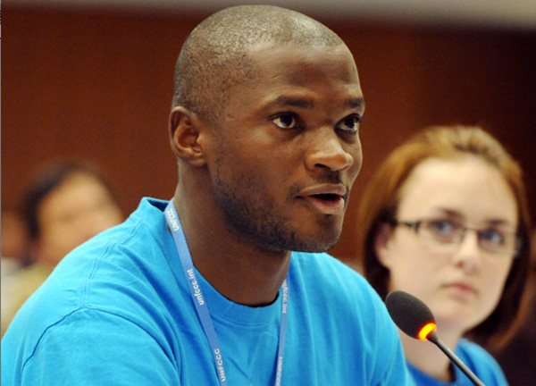 Representatives of youth organizations giving their views to government delegates