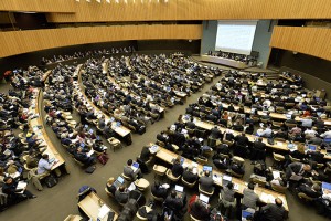 Participants at a ADP Contact Group on section C after the Opening Plenary of the Eighth Part of the Second Session of the Ad Hoc Working Group on the Durban Platform for Enhanced Action in palais des Nations Unies in Geneva. 8 february 2015. UN Photo / Jean-Marc Ferré